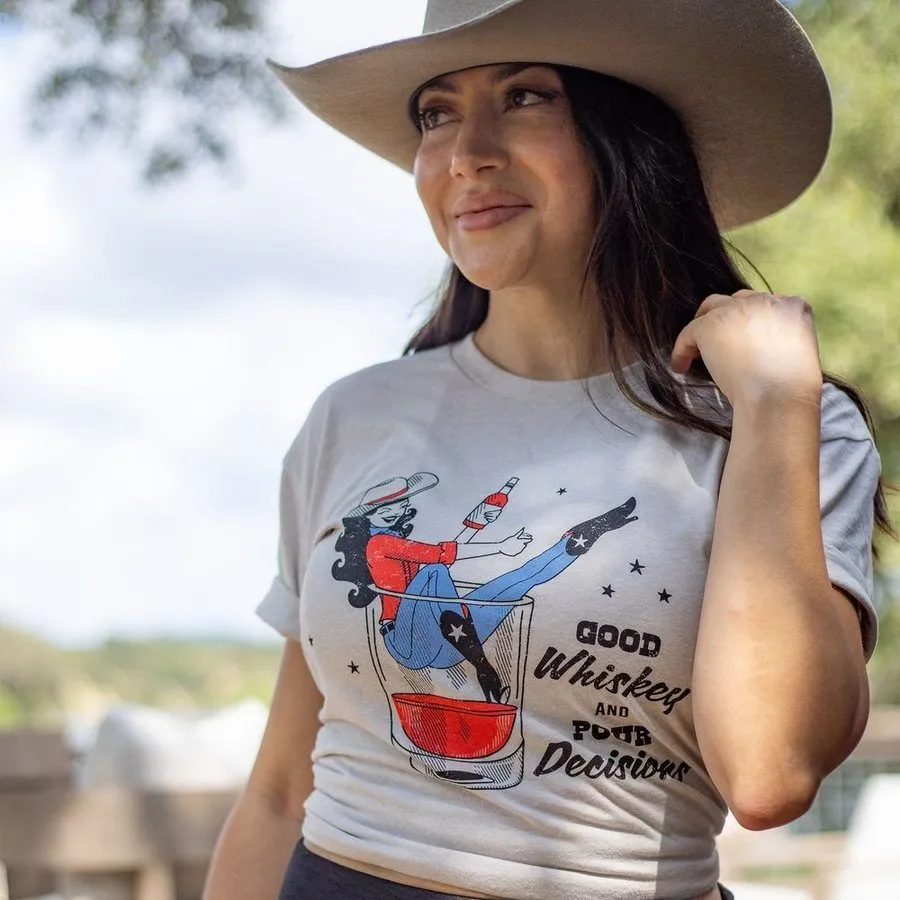 Timeless Must-Have Breathable Fit Women's Whiskey Cowgirl Boyfriend Fit T-Shirt - Sand