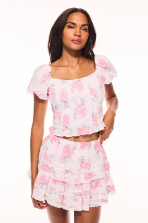 Elasticized Hem Ruffle Mini Summer Heirloom Print Skirt
