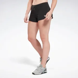 Reebok Women's Identity French Terry Black Shorts Friction Reducing Lining Chafe Resistant Edges