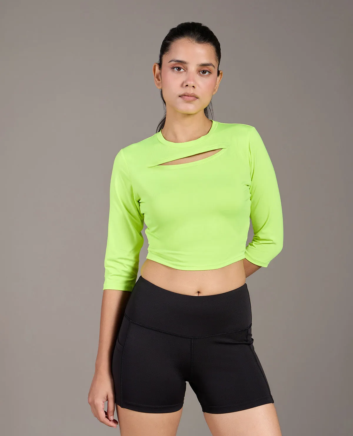 Easy Care Material Travel Essential Gym Feather Feel Crop Top Neon