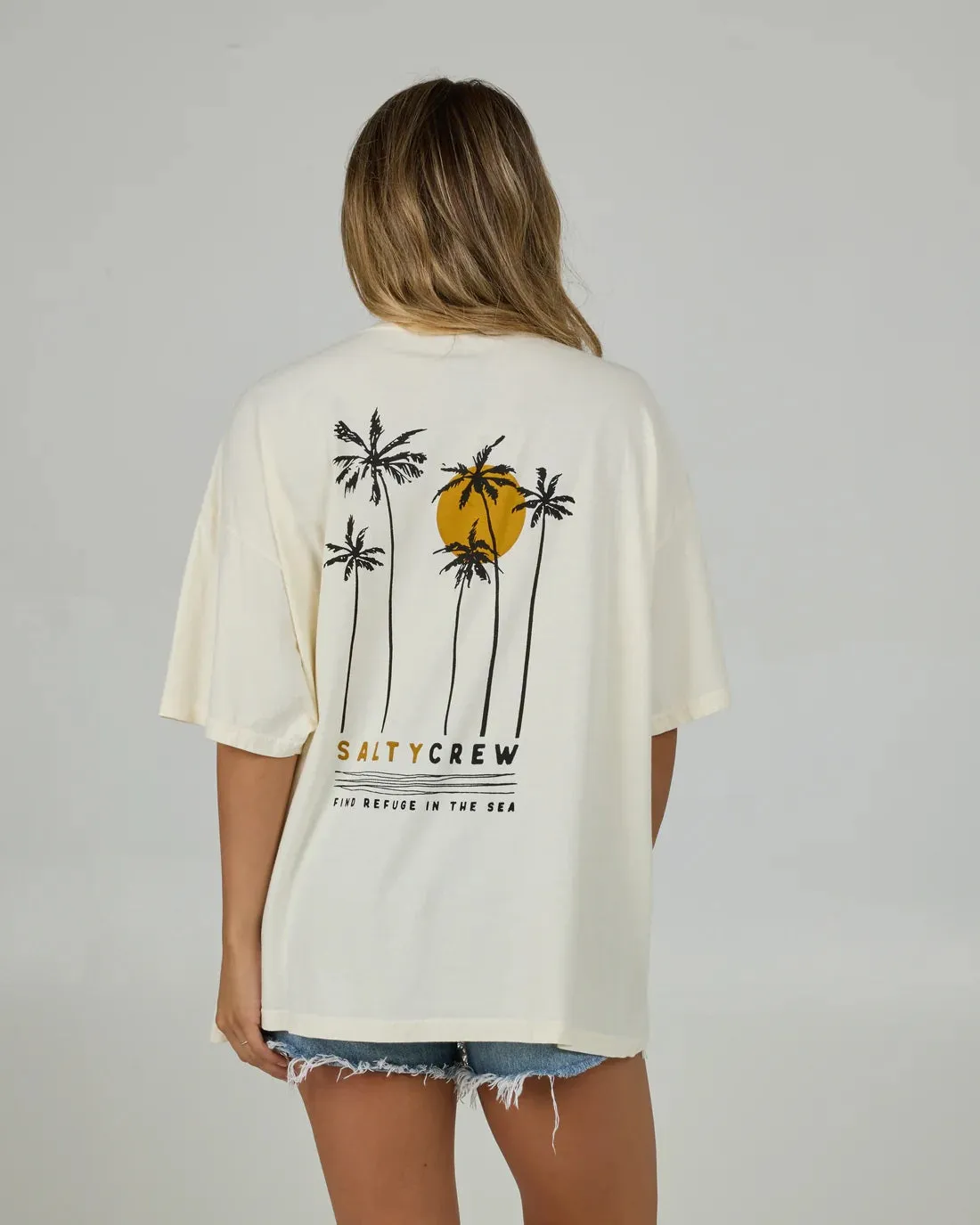 Low Environmental Impact Effortless Wear Palm Set Cover Up S/S T-Shirt - Off White