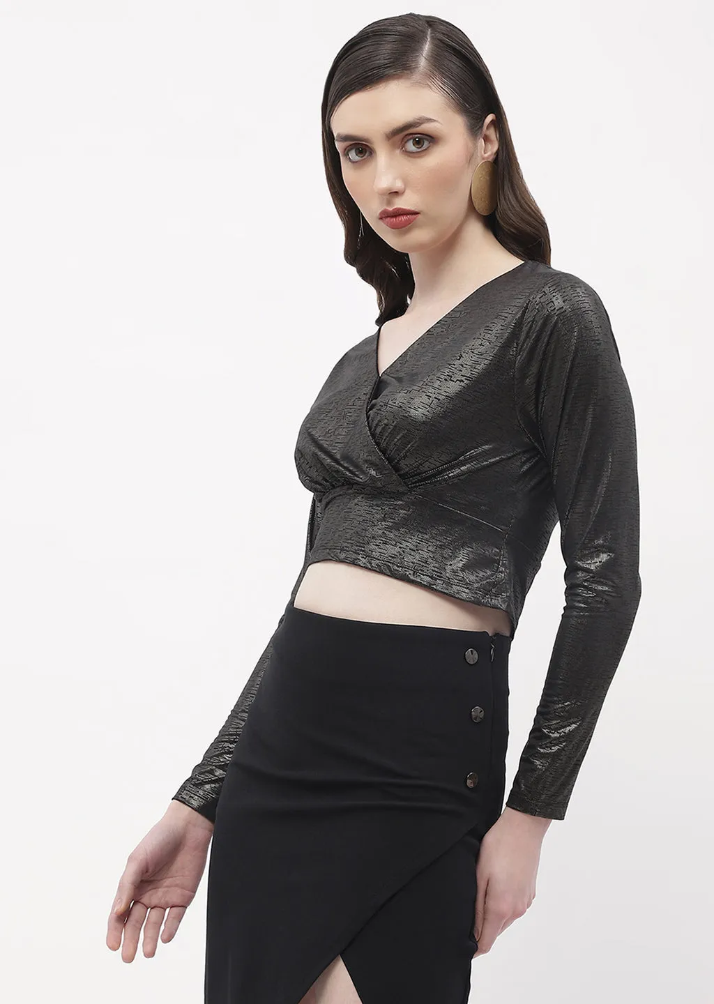 Madame Sweetheart Neck Black Shimmery Crop Top UVProtection Coating FrictionResistantEdges