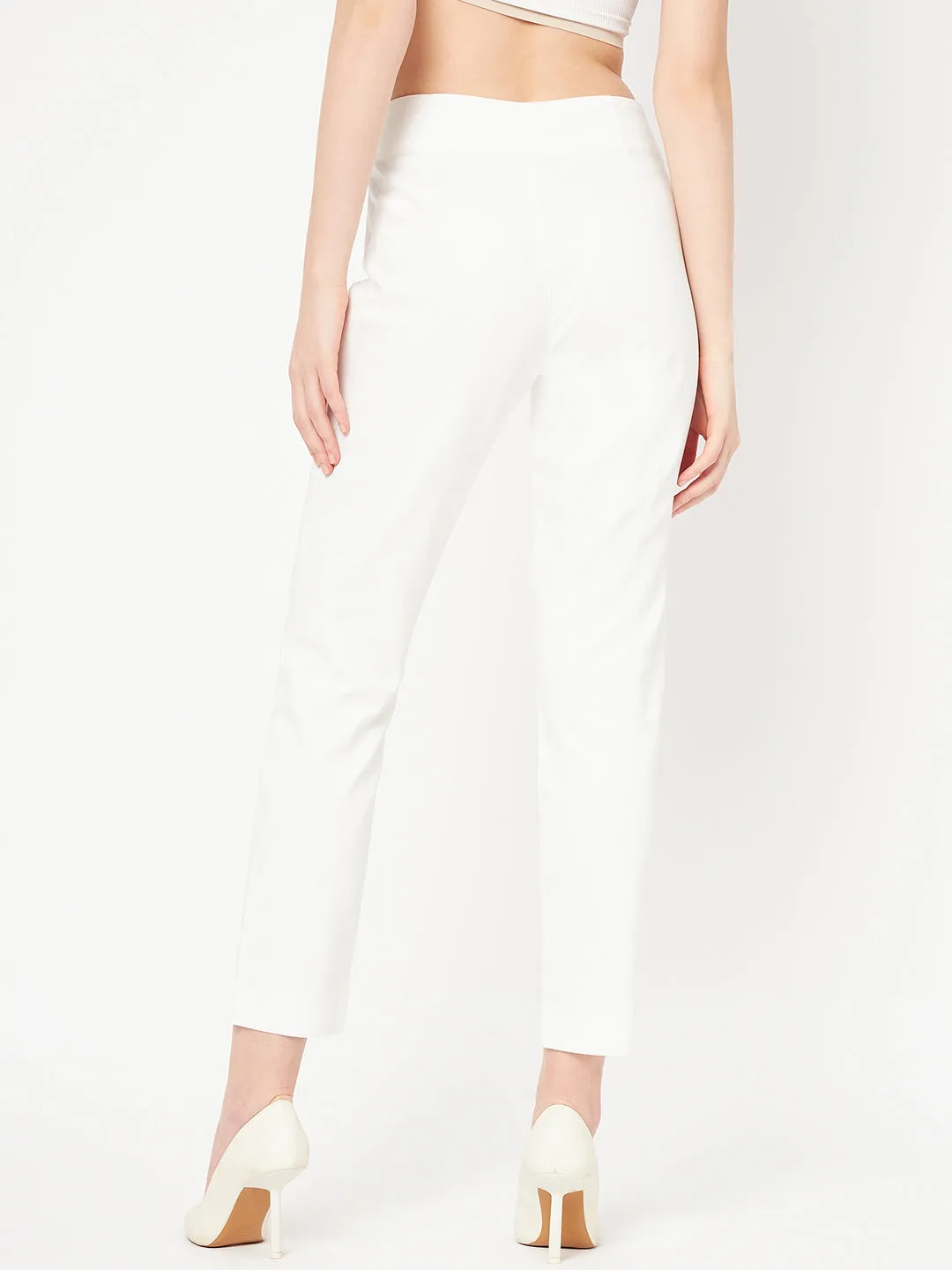 Madame White Solid Trouser Secure Closures