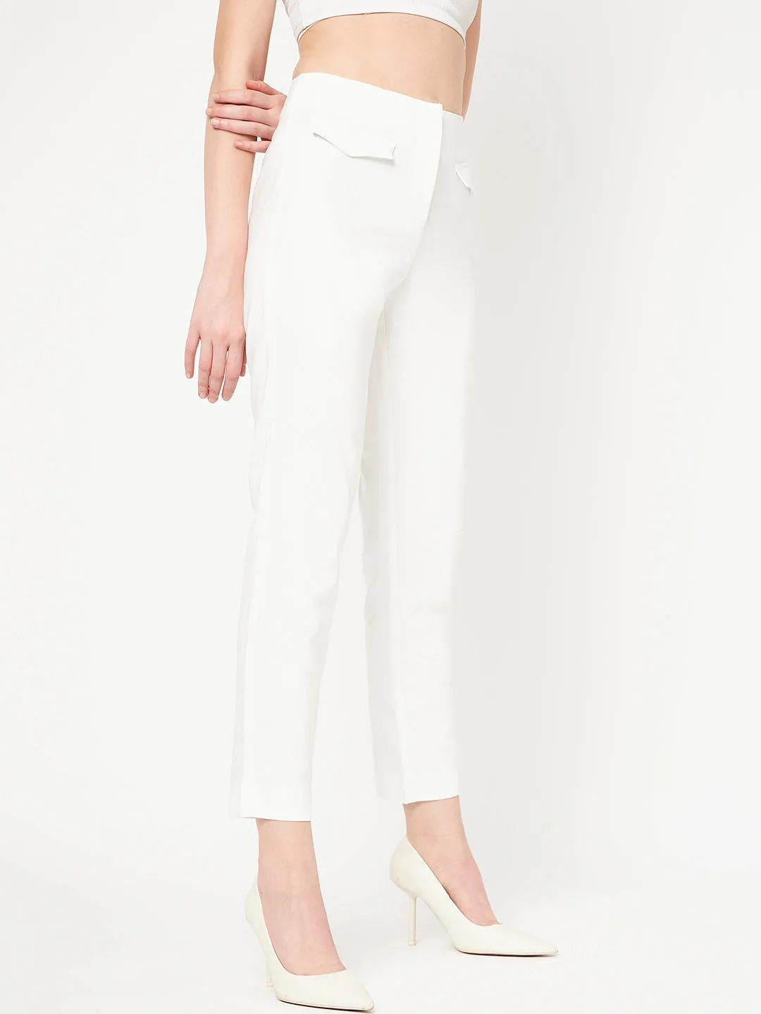 Madame White Solid Trouser Timeless Layers Lightweight Weave