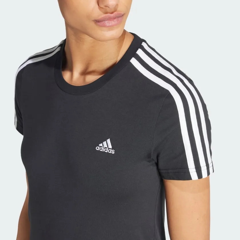 Flatlock stitching Adidas Women's Loungewear Essentials Slim 3-Stripes Black Tee
