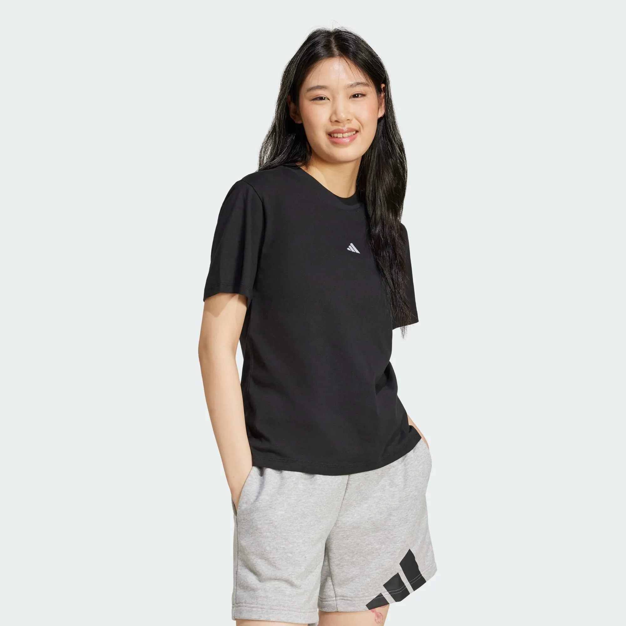 Ethically Sourced Material Sporty Comfort Adidas Women's Essentials Small Logo Black Tee