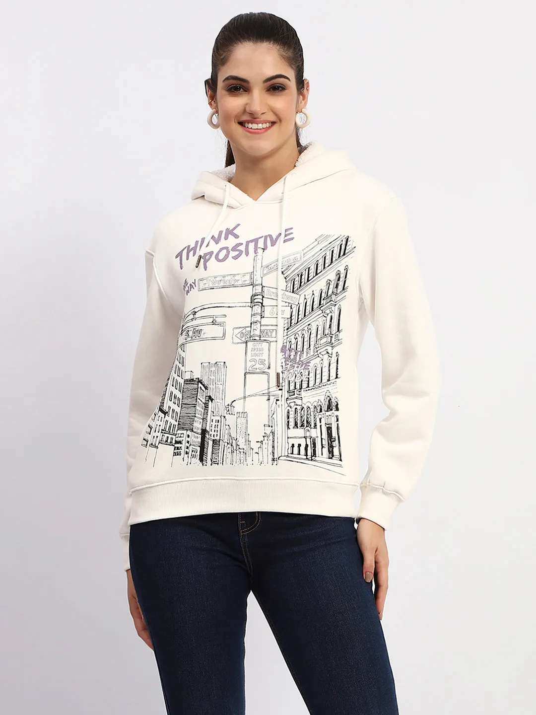 Windproof Design Easy iron Madame White Graphic Printed Hoodie Sweatshirt