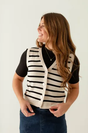 'Bridget' 100% Cotton Striped Button-Front Vest FINAL SALE Non Cling Material Fresh Aesthetic