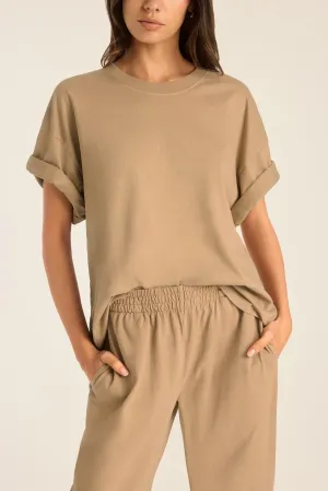 Casual and Soft Coast Oversized Boyfriend Tee - Latte Cotton Jersey