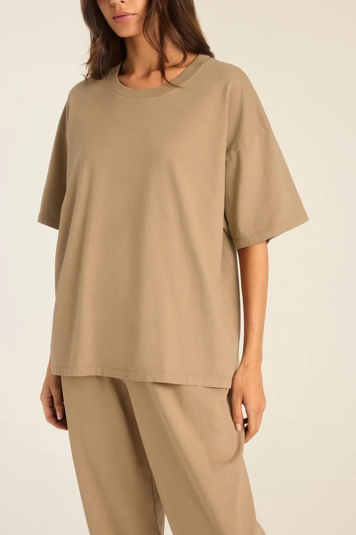 Coast Oversized Boyfriend Tee - Latte Cotton Jersey Short Sleeve