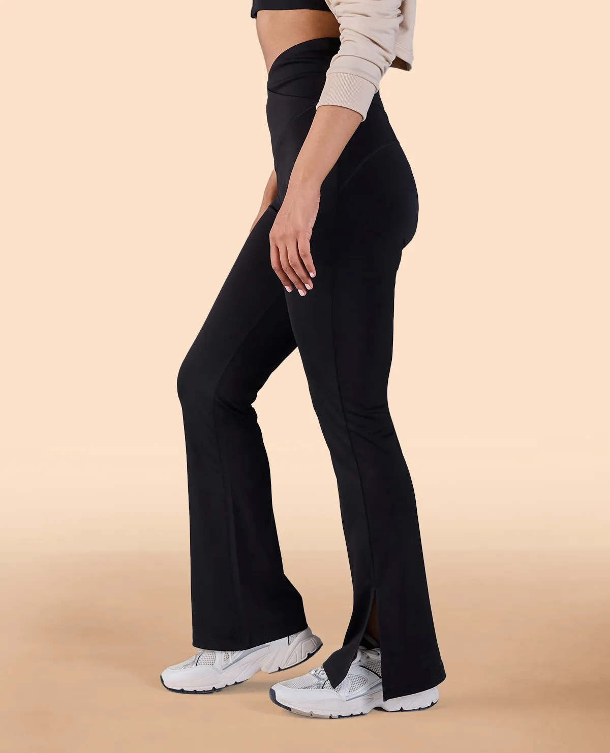 Casual Must-Have Yoga Ready Criss-Cross Flare Pants in Second SKN