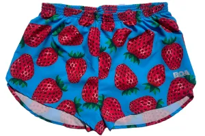 Women's Printed 1" Elite Split Shorts - Strawberries Elastic Band
