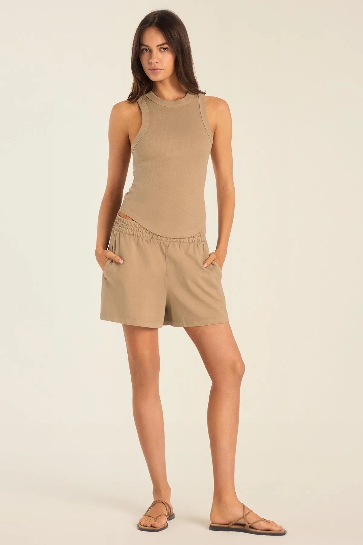 Versatile Styling Options Daybreak Essential Tank - Latte Cotton Rib