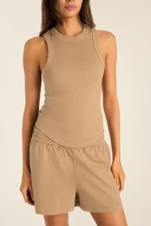 Sweat Wicking Ribbing Daybreak Essential Tank - Latte Cotton Rib