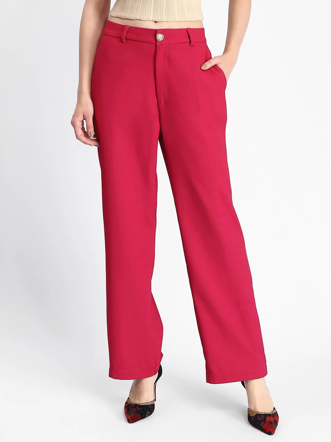 Quick Cool Madame Straight Fit Flared Hot Pink Trousers