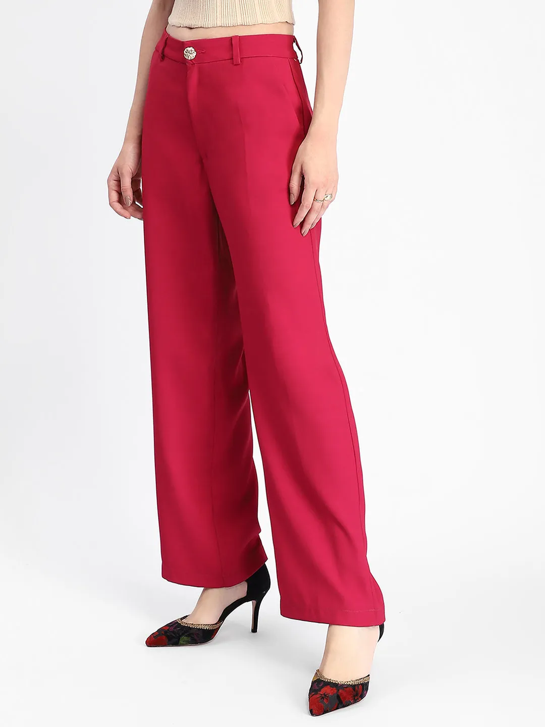 Madame Straight Fit Flared Hot Pink Trousers Breathable wear