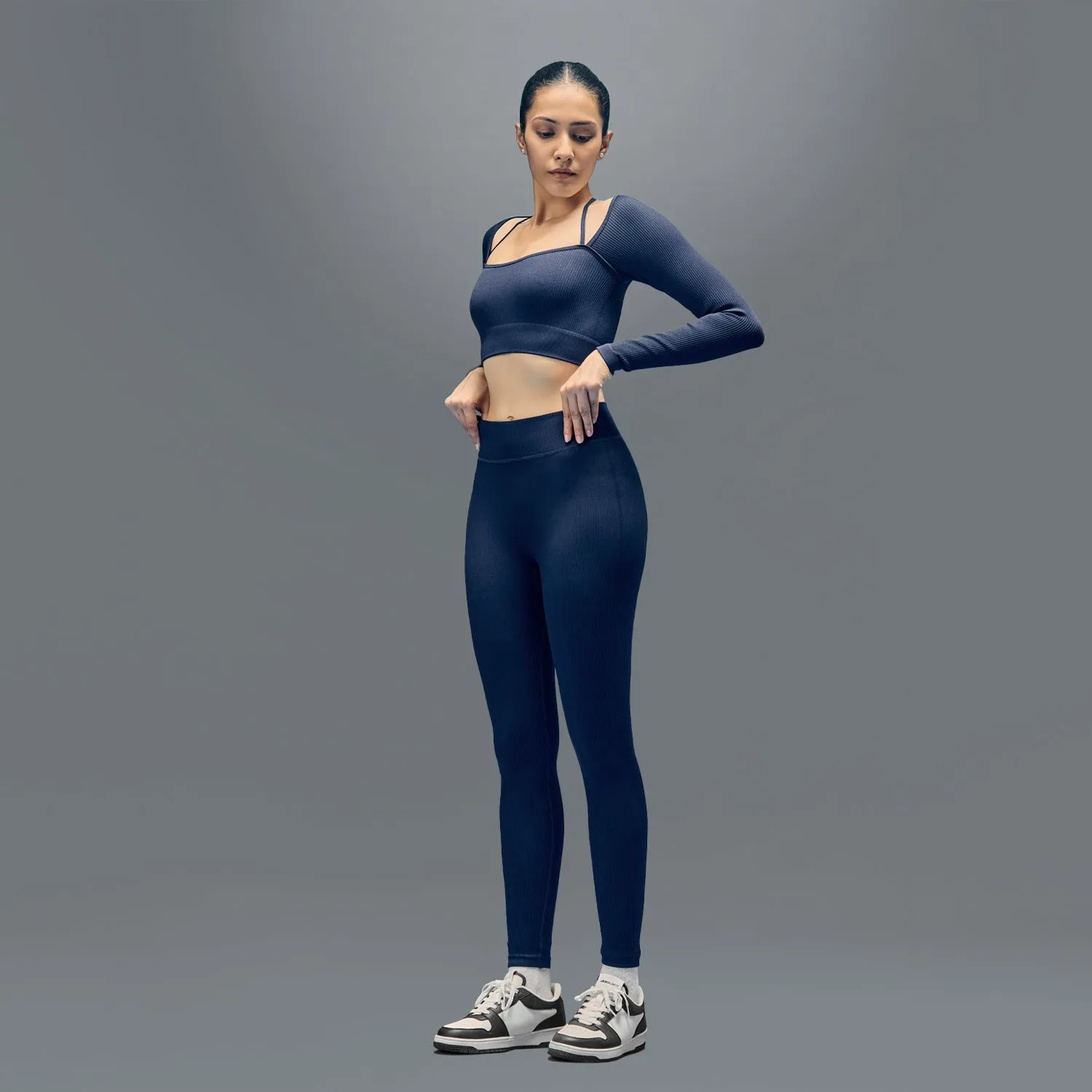 Limitless Snatched Ribbed Legging - Navy Blue Slim Stretch