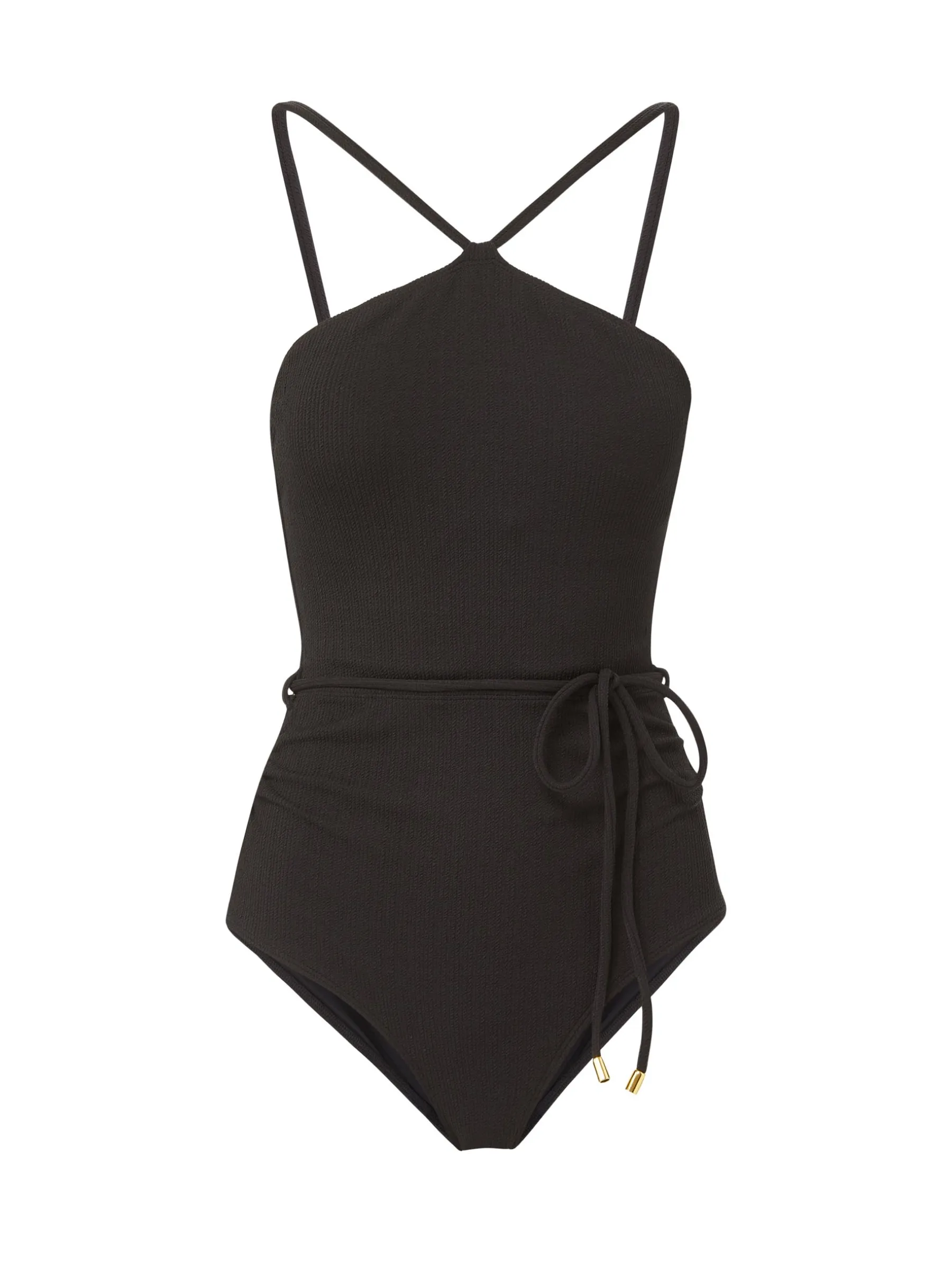 Daphne One Piece In Black Texture Elastic-Waist