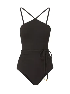 Daphne One Piece In Black Texture Elastic-Waist