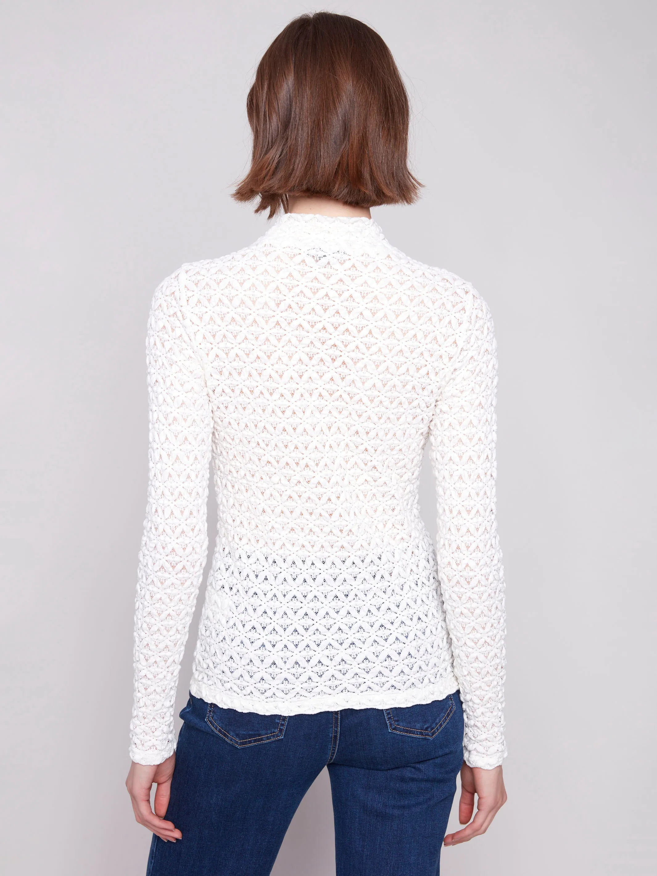 Luxury Core Lace Mock Neck Top - Ecru