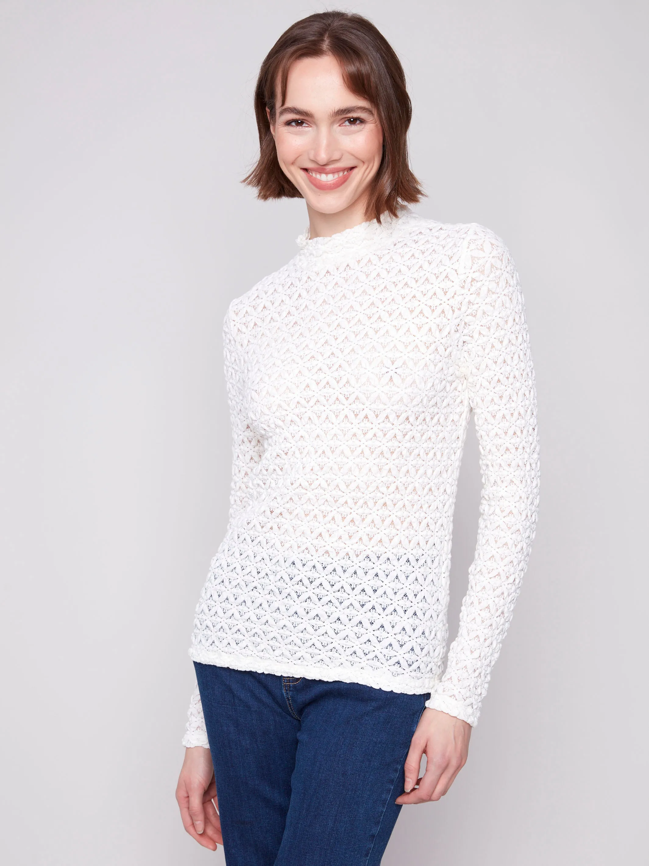 Lace Mock Neck Top - Ecru Sun Beam