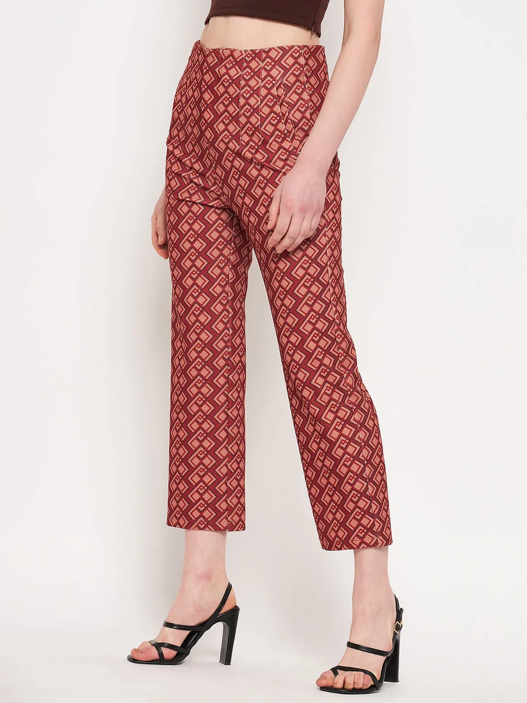 Madame Printed Rosewood Trouser Quick Access Zippers Casual Wear