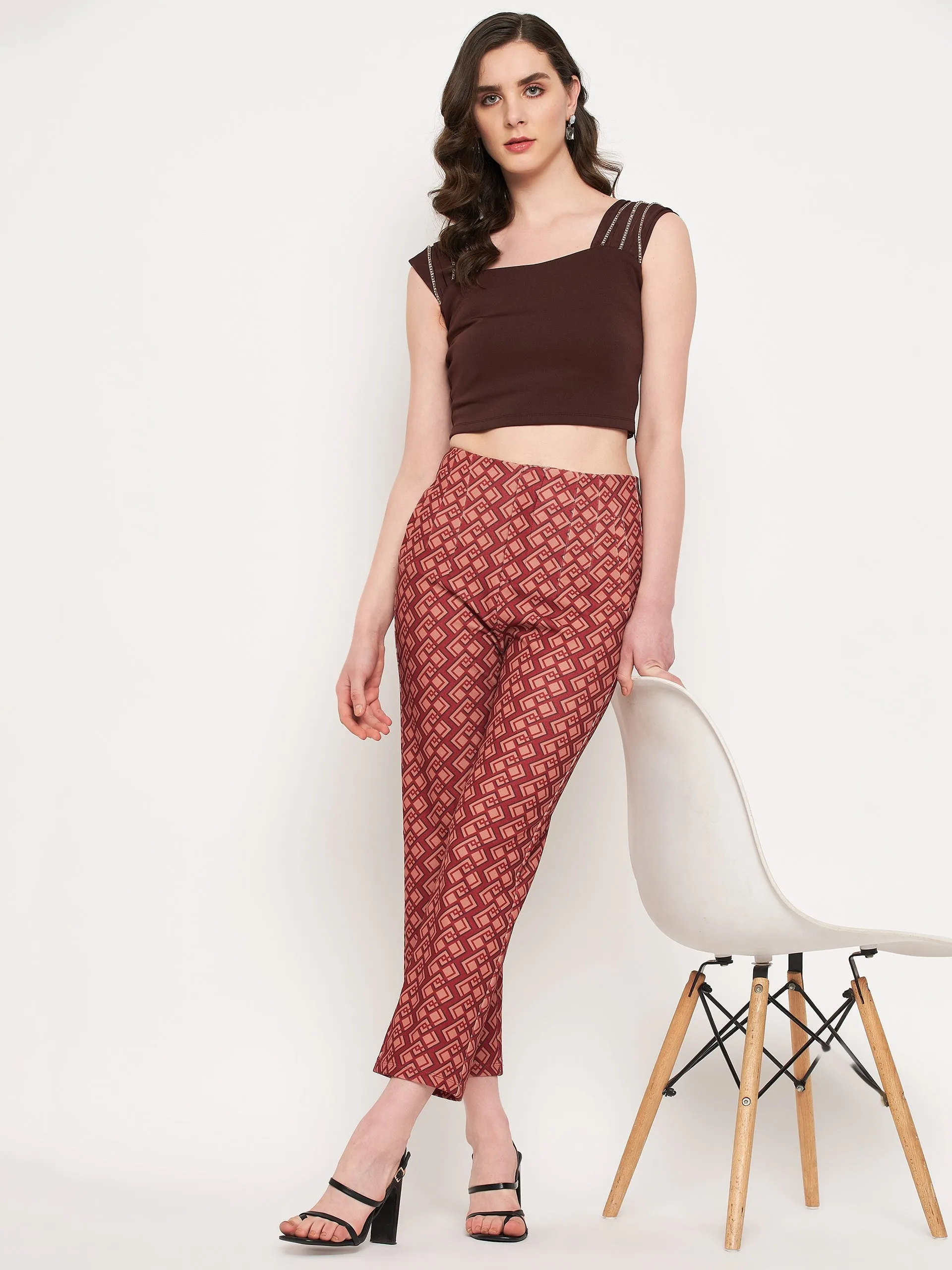 Madame Printed Rosewood Trouser Urban Style