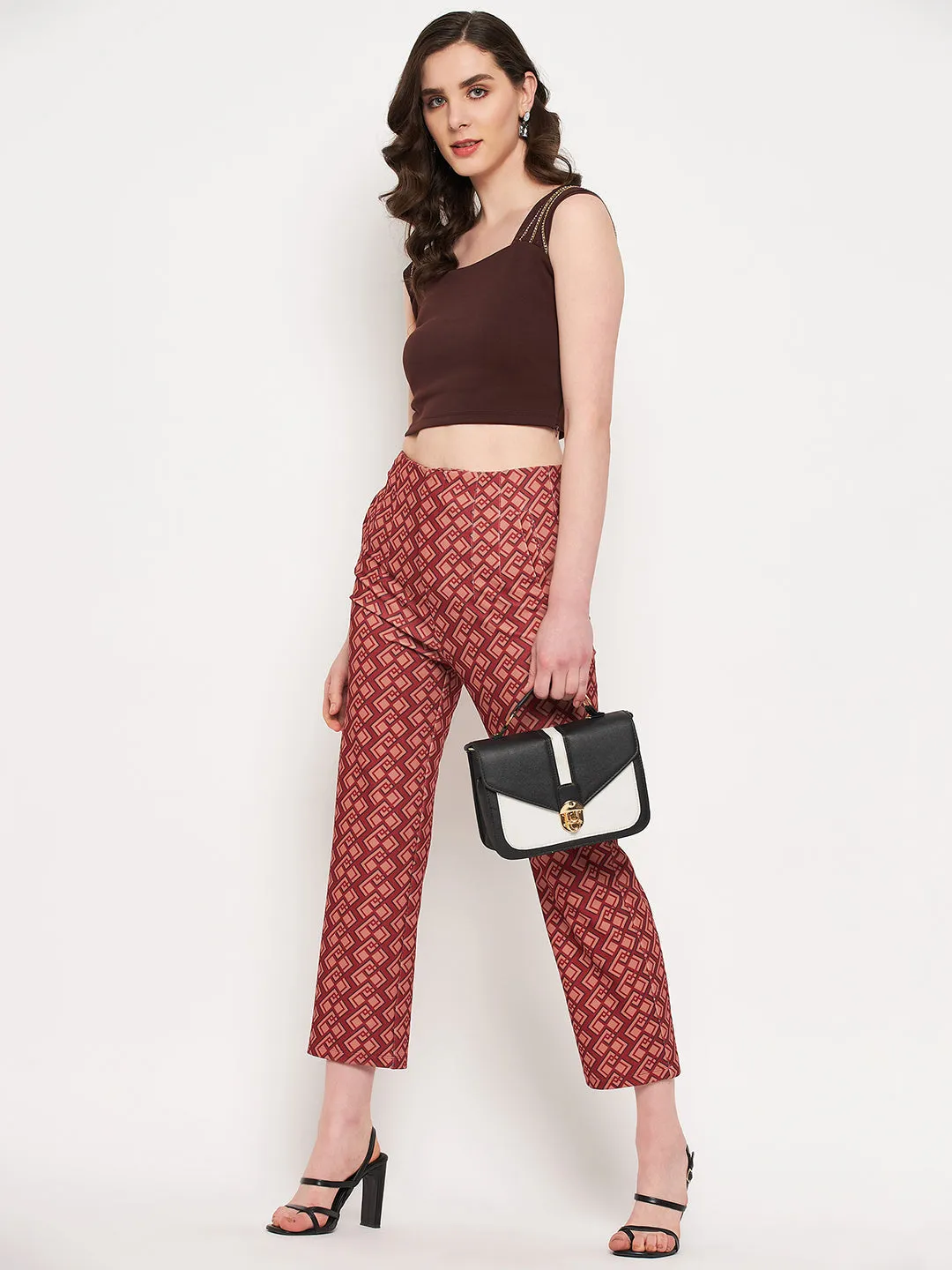 Stretchable Fabric Effortless Look Madame Printed Rosewood Trouser