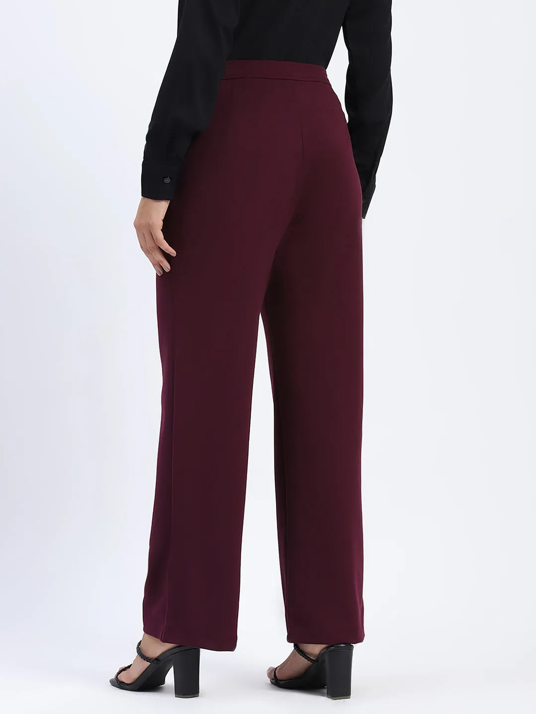 Durable Weave Madame Wide Legged Solid Plum Trousers