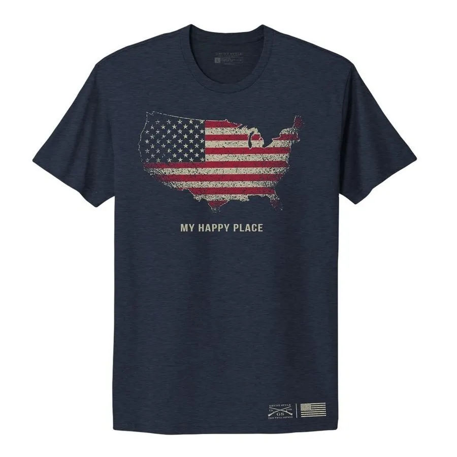 Women's My Happy Place Boyfriend Fit T-Shirt - Midnight Navy Modern Wear Neutral Color