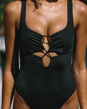 L*Space Women's Bondi One Piece Swimsuit - Black Cushioned Underwire Support Holiday Adventure