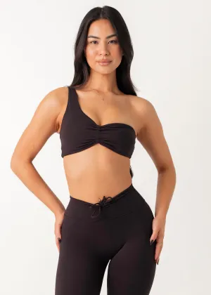 All-Day Band Comfortable Fabric POISE ONE SHOULDER BRA - BLACK