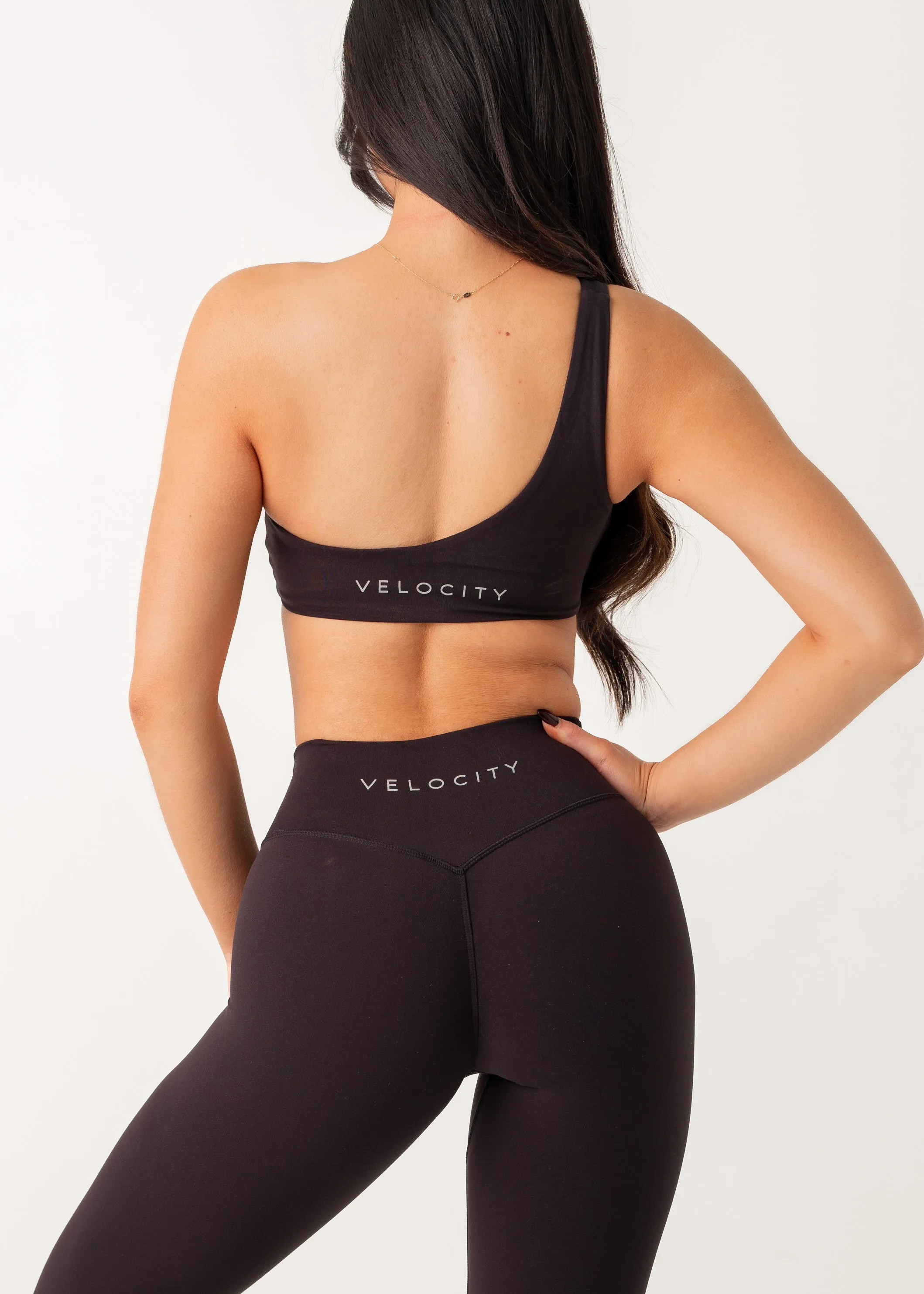 Shock-absorbing Solid sports outfit POISE ONE SHOULDER BRA - BLACK