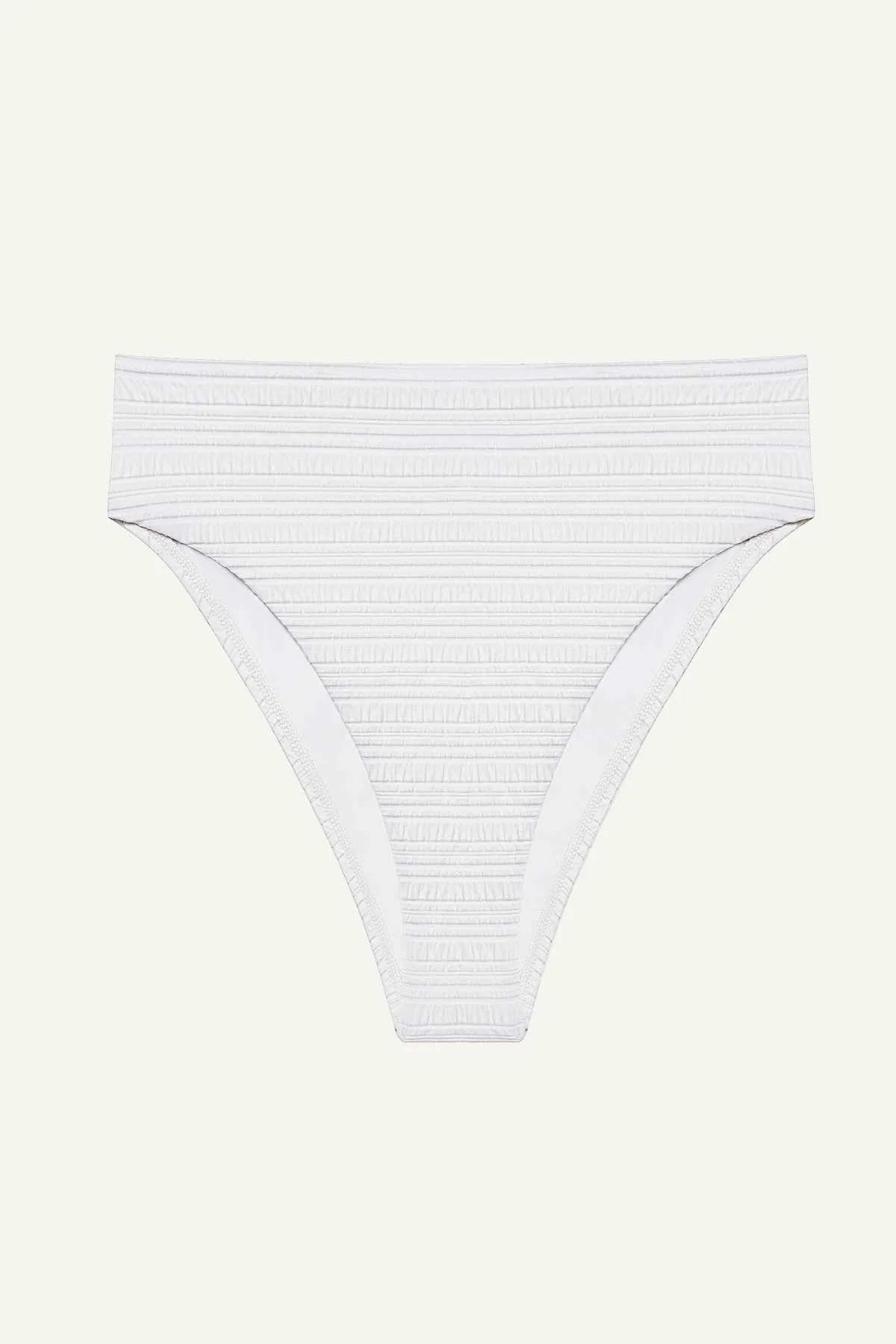 Anti Chafe Edging Barcelona High Waist Bottom - White Seersucker Stripe