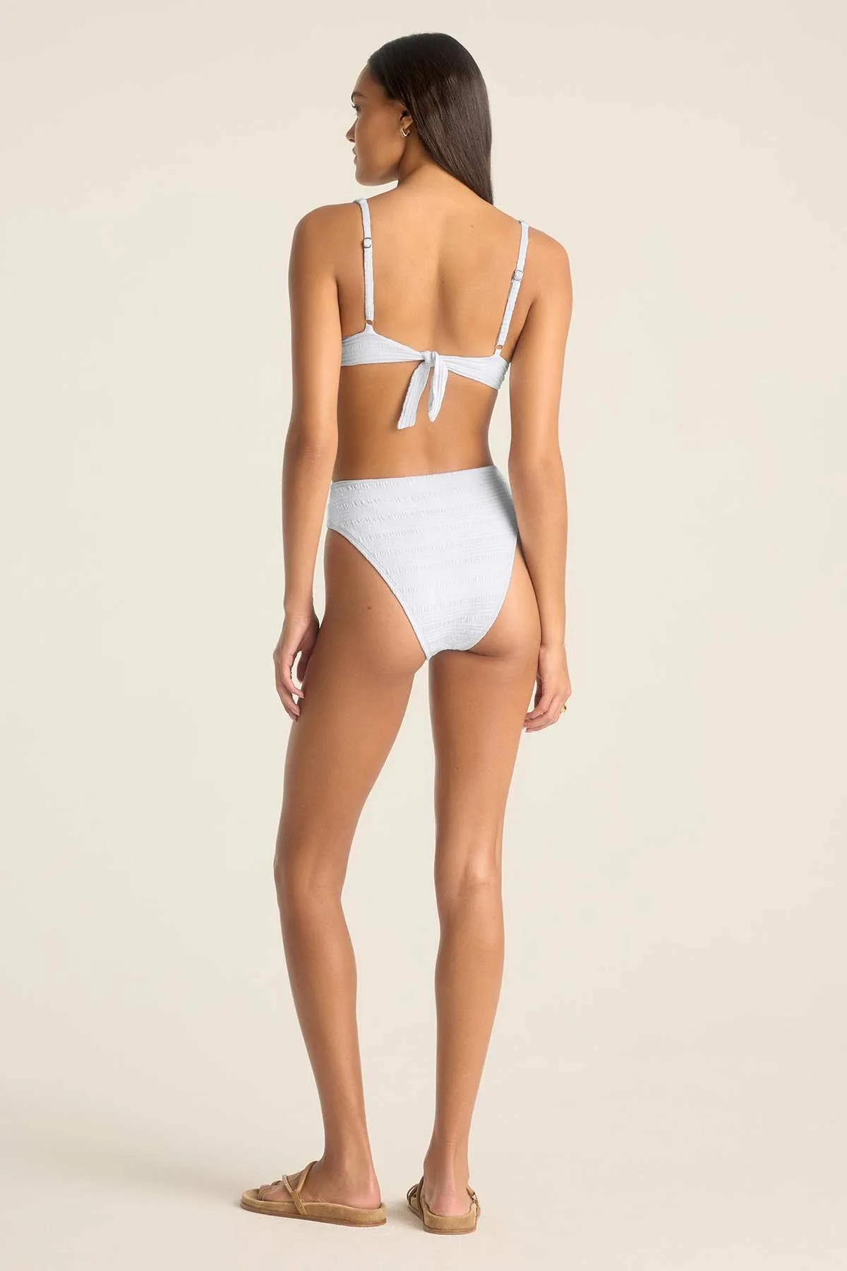 Quick Release Buckle Barcelona High Waist Bottom - White Seersucker Stripe