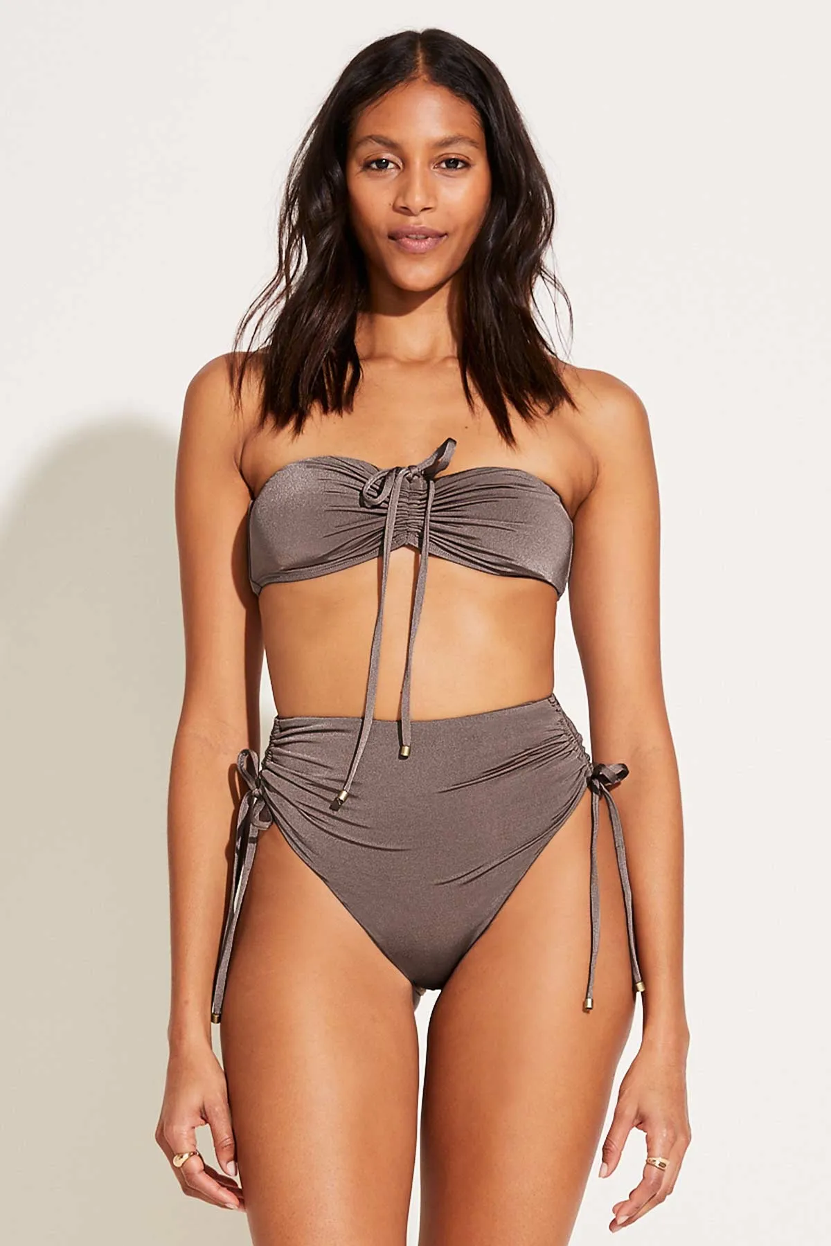 Shade Enhancing Cups Gemma Ruched High Waist Bottom - Mineral Shimmer EcoLux