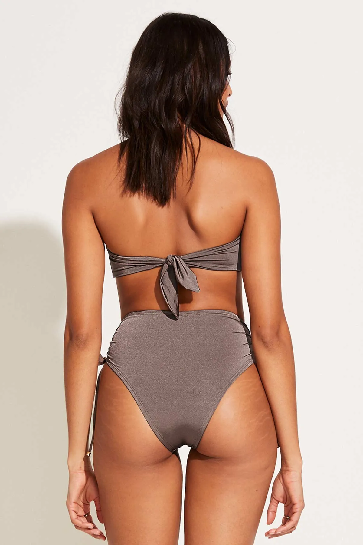 Eco Friendly Dye Process UV Protection Finish Gemma Ruched High Waist Bottom - Mineral Shimmer EcoLux