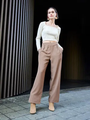 Simple Utility Madame Metal Accessorized Chain Warm Tan Straight Fit Trouser