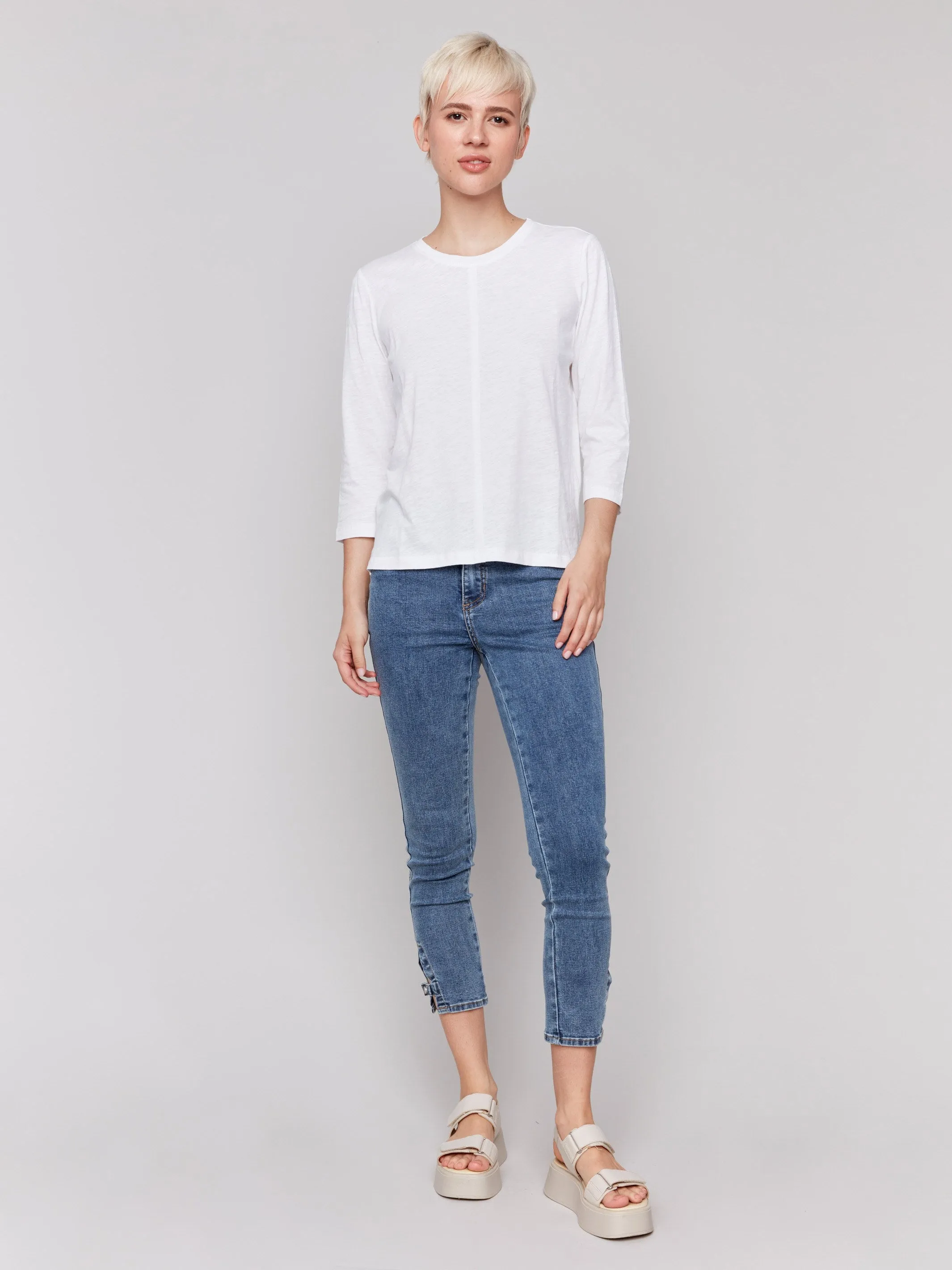 Organic Cotton Slub 3/4 Sleeve Top - White Street Light
