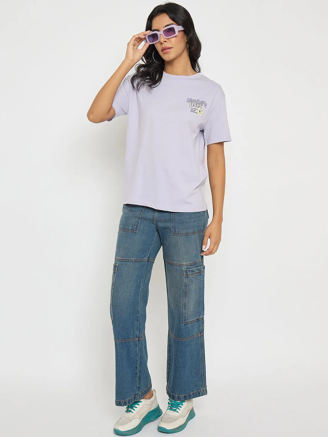 spring fashion Ethically Sourced Materials Madame Graphic Print Adorned Lilac Cotton T-shirt