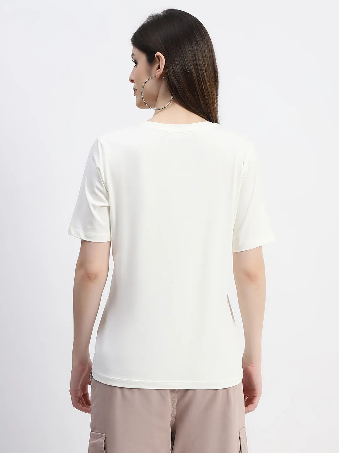 Flexible Wear Madame Typography Print Off White Cotton T-Shirt