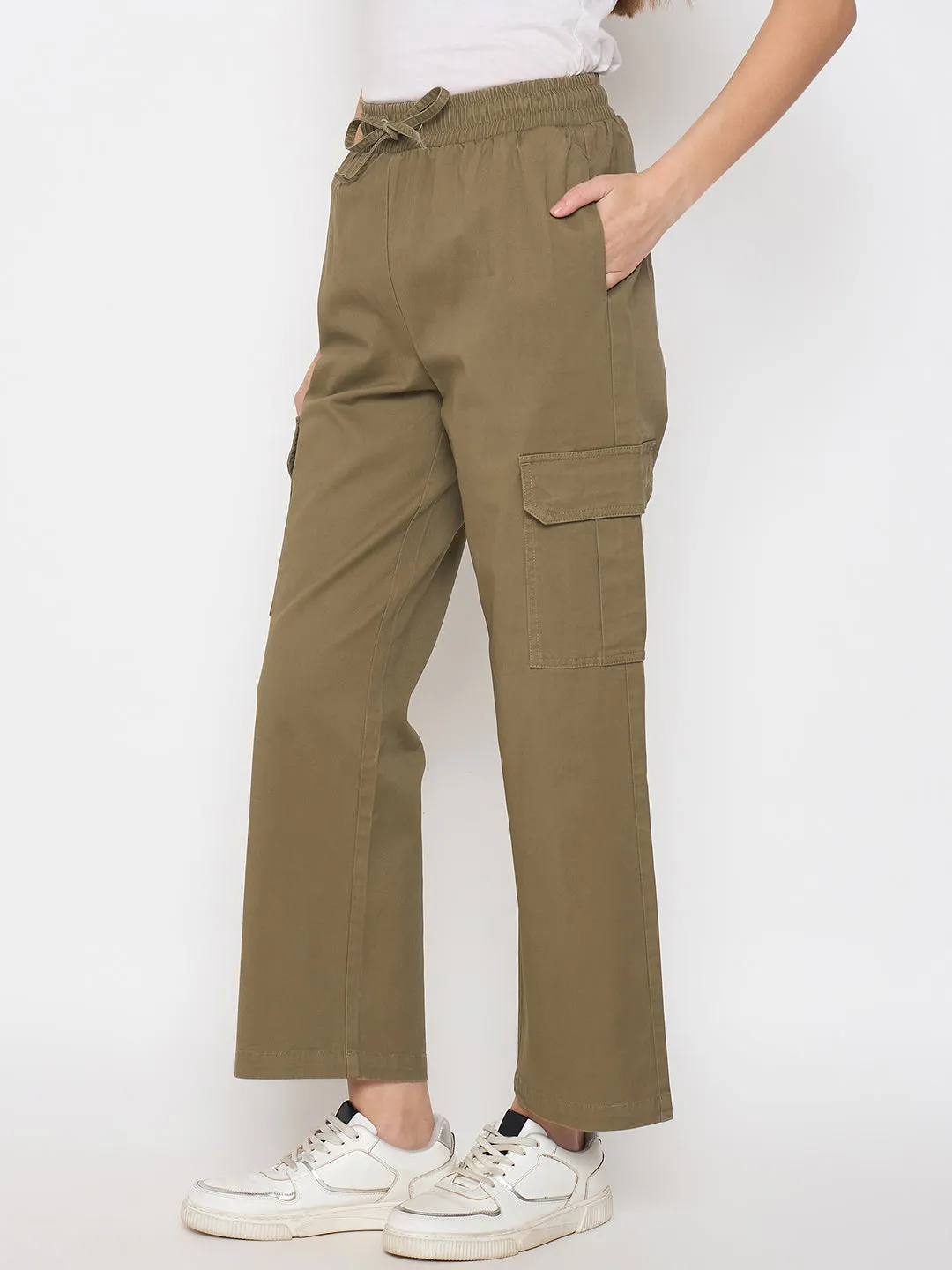 Madame Cotton Straight Green Cargo Pants Hypoallergenic fabric Relaxed Comfort Fit