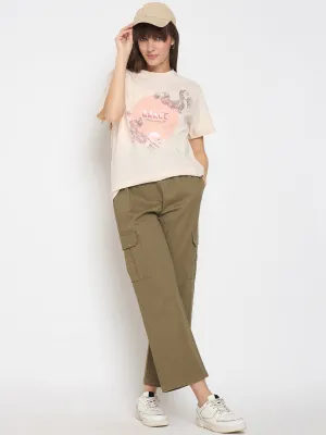 Madame Cotton Straight Green Cargo Pants Modern Design