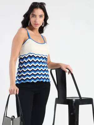 Stretch Ease Outdoor Shirt Madame Sleeveless Chevron Pattern Ribbed Trim Knit Top