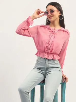OdorControlClothing Madame Pink Ruffle Detailing Peplum Top