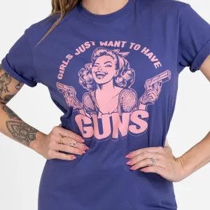 Classic Outfit Trendy Wearable Women's Girls Just Want Guns Boyfriend Fit T-Shirt - Future Dusk