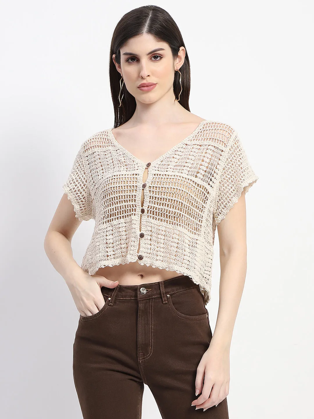 Madame Off White Cotton Crochet Top AllSeasonWear