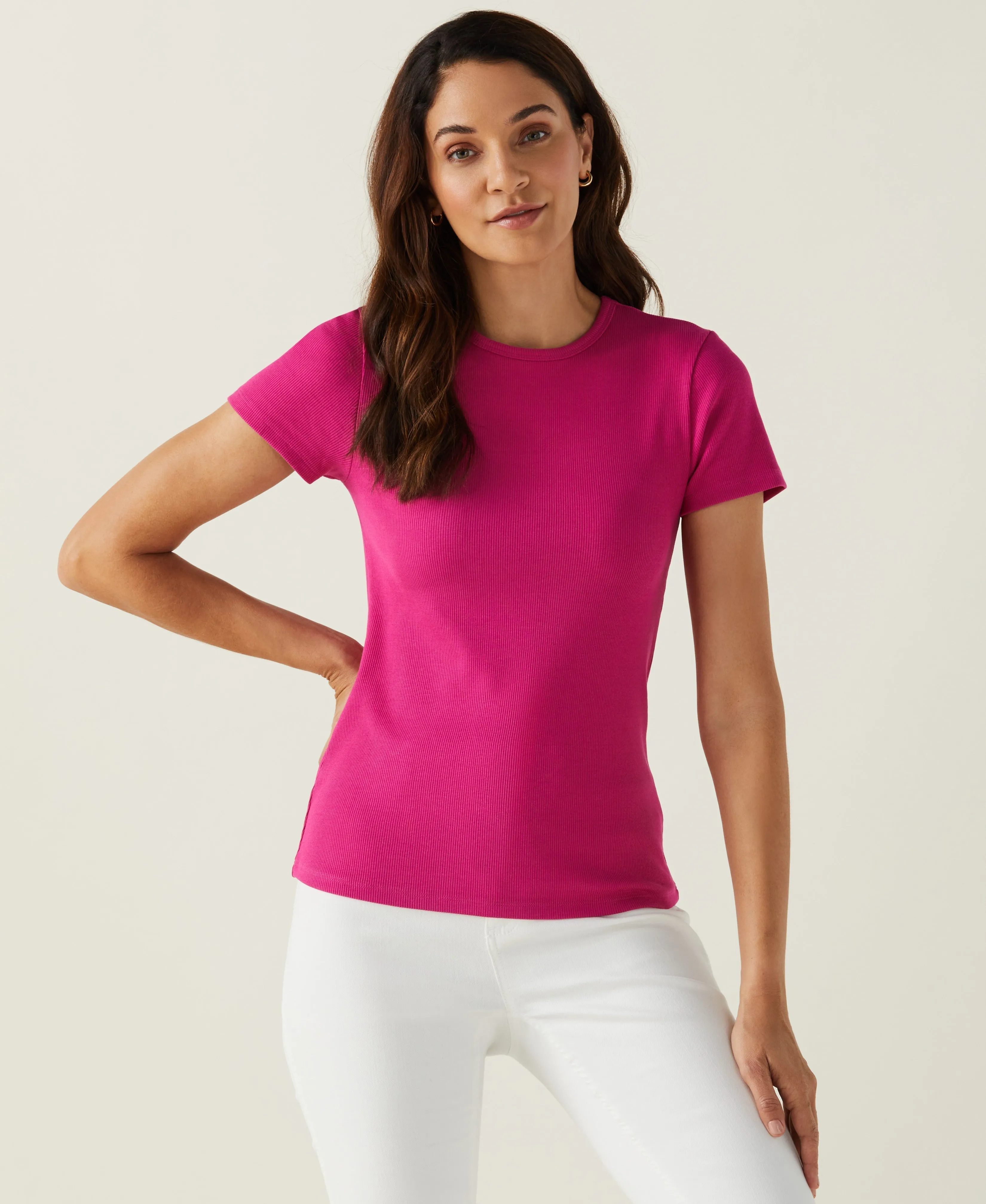 Ribbed Crew Neck Tee Legend Glow Shape Hug