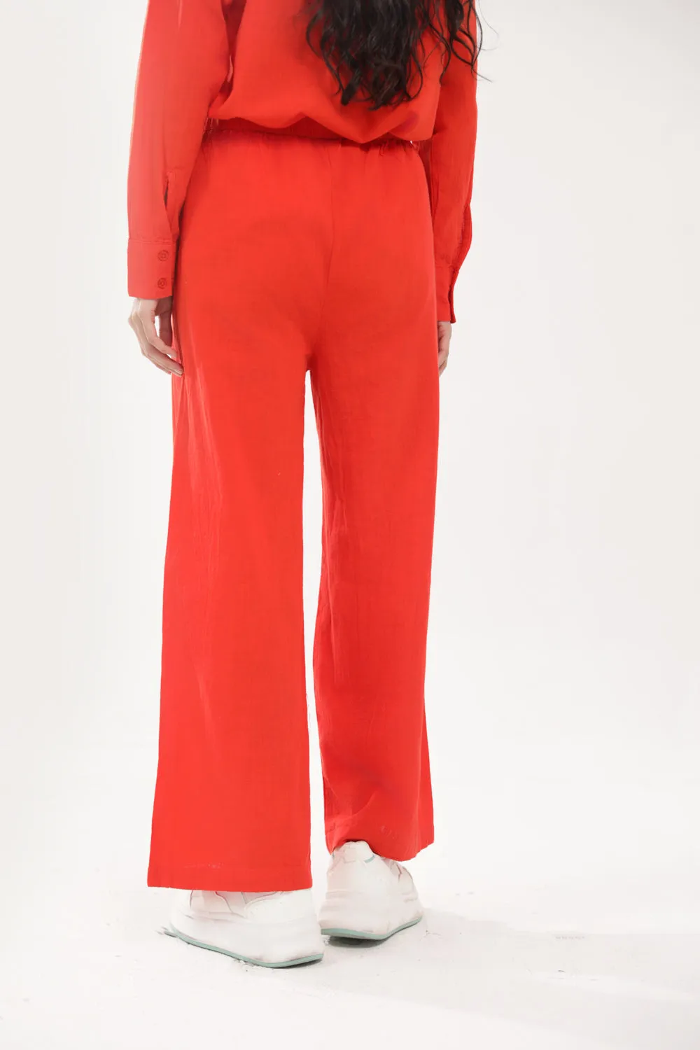 WIDE LEG TROUSERS Basic Style Double Needle Stitching