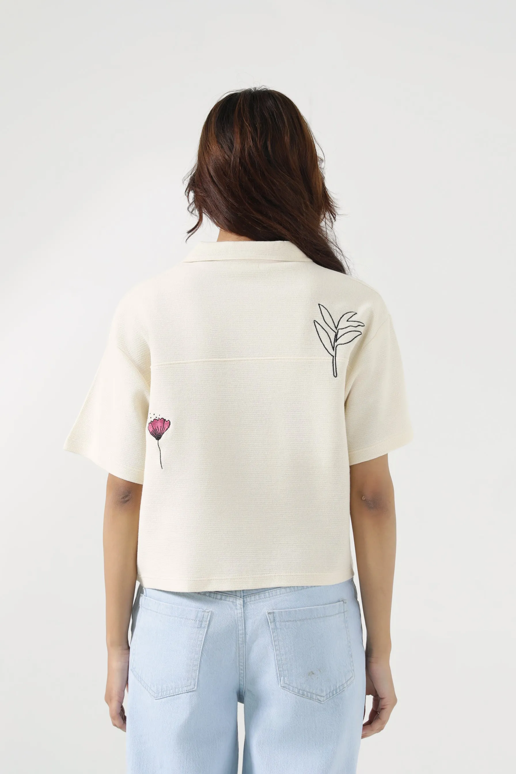 Adaptable Outfit EMBROIDERED TEXTURED KNITTED TOP